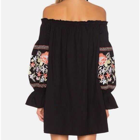 Free People Fleur Du Jour Floral Embroidered Off Shoulder Mini Dress Sm Black - Picture 3 of 16